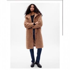 GAP Long Sherpa Teddy Coat Brown | Cozy Winter Faux Shearling Jacket